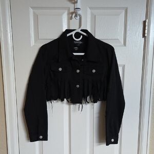 Thrill Jeans Distressed Black Denim Cropped Jacket Size L